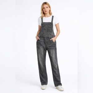 Free People We The Free Gray Distressed Denim Overalls Women's Size 29 Slouchy